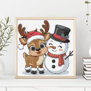 Christmas Cross Stitch Pattern – Funny Deer and Snowman Embroidery PDF, Holiday XStitch Chart Easy Pattern Gift for Kids Seasonal Art Winter