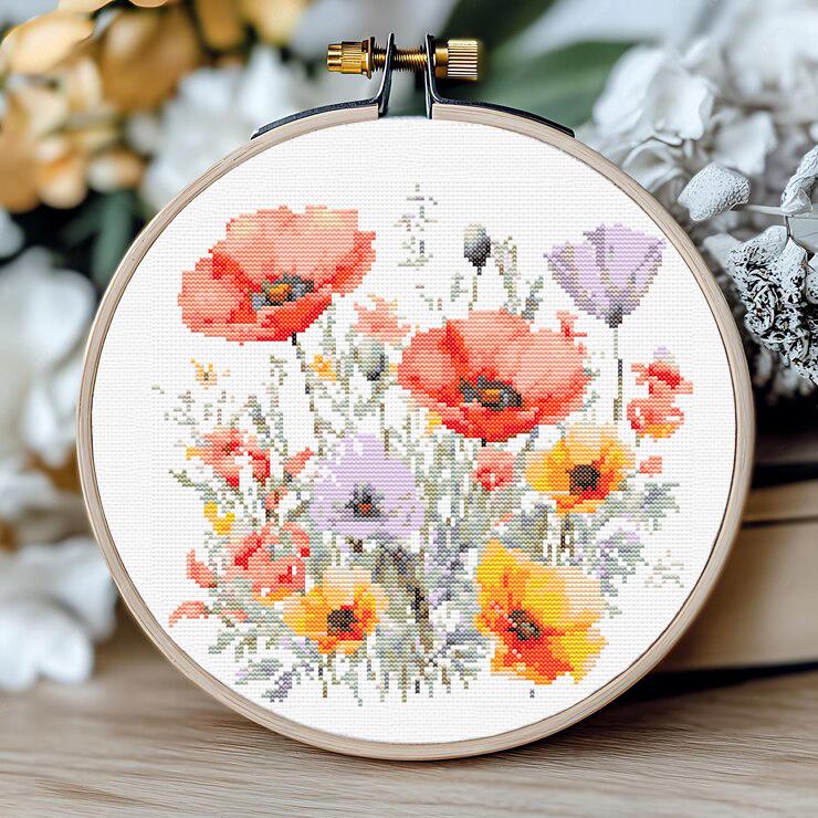 Wildflowers Cross Stitch Pattern PDF – Poppy Meadow Floral