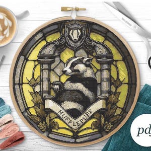 Halloween Cross Stitch Pattern Hufflepuff Harry Potter Hogwarts Magic School Embroidery Design Witchy Cross Stitch Full Cover Art Counted Instant Download Digital PDF File