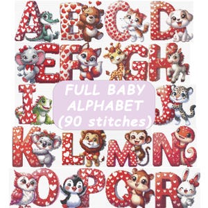 Mini alfabeto para bebé, 90 x 90 puntadas, patrón de punto de cruz, letras bordadas, iniciales, decoración para niños, monograma, regalo, bricolaje, fácil, arte de punto de cruz