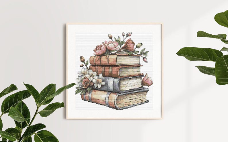 Cross Stitch Pattern Book With Flowers Embroidery Design Books Counted Cross Stitch Chart PDF Digital File Books Lover Gift For Readers
