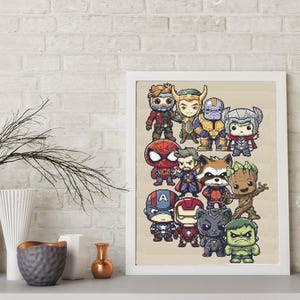 Räknat korsstygn superhjältefigur, mini korsstygnsmönsterdiagram, enkelt korsstygn, utskrivbar PDF-nedladdning broderi gör-det-själv-konst gåva