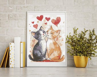 Cat Cross Stitch Pattern Cats in Love Embroidery Design Digital File Instant Download Kitten Black Cat And Red Cat Lover Gift For Cat Mom