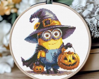 Halloween Cross Stitch Pattern, Witch Embroidery PDF, Cute Pumpkin Halloween Needlework, Funny Spooky Decor