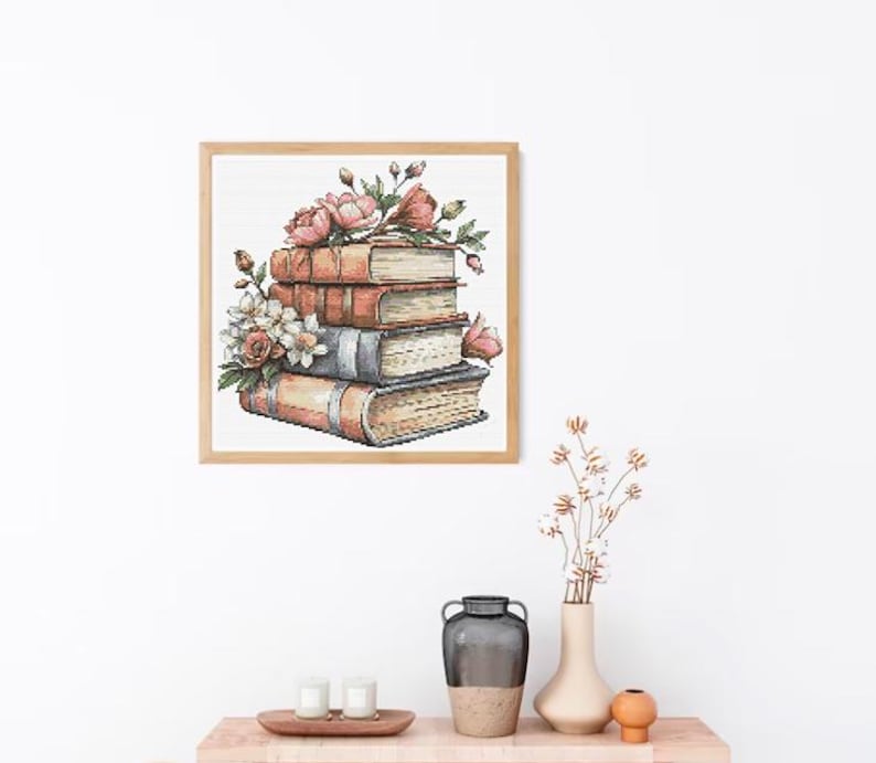 Cross Stitch Pattern Book With Flowers Embroidery Design Books Counted Cross Stitch Chart PDF Digital File Books Lover Gift For Readers