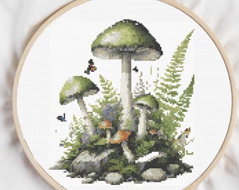 Mushroom Cross Stitch Pattern Fall Embroidery Design Instant Download PDF File, Counted Cross Stitch Autumn, Nature Wall Art DIY Decor Gift