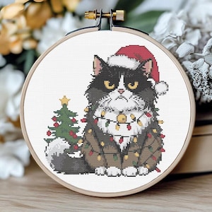 Cross Stitch Pattern Christmas Cat Instant Downlod Design Funny Cross Stitch Cats Cross Stitch Chart PDF Cat Lover Gift Kitten Art Easy