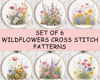 Wildflowers Cross Stitch Pattern Instant PDF Download - Wild flower Meadow Watercolor Cross Stitch, DIY Gift For Mom, Floral Wall Decor