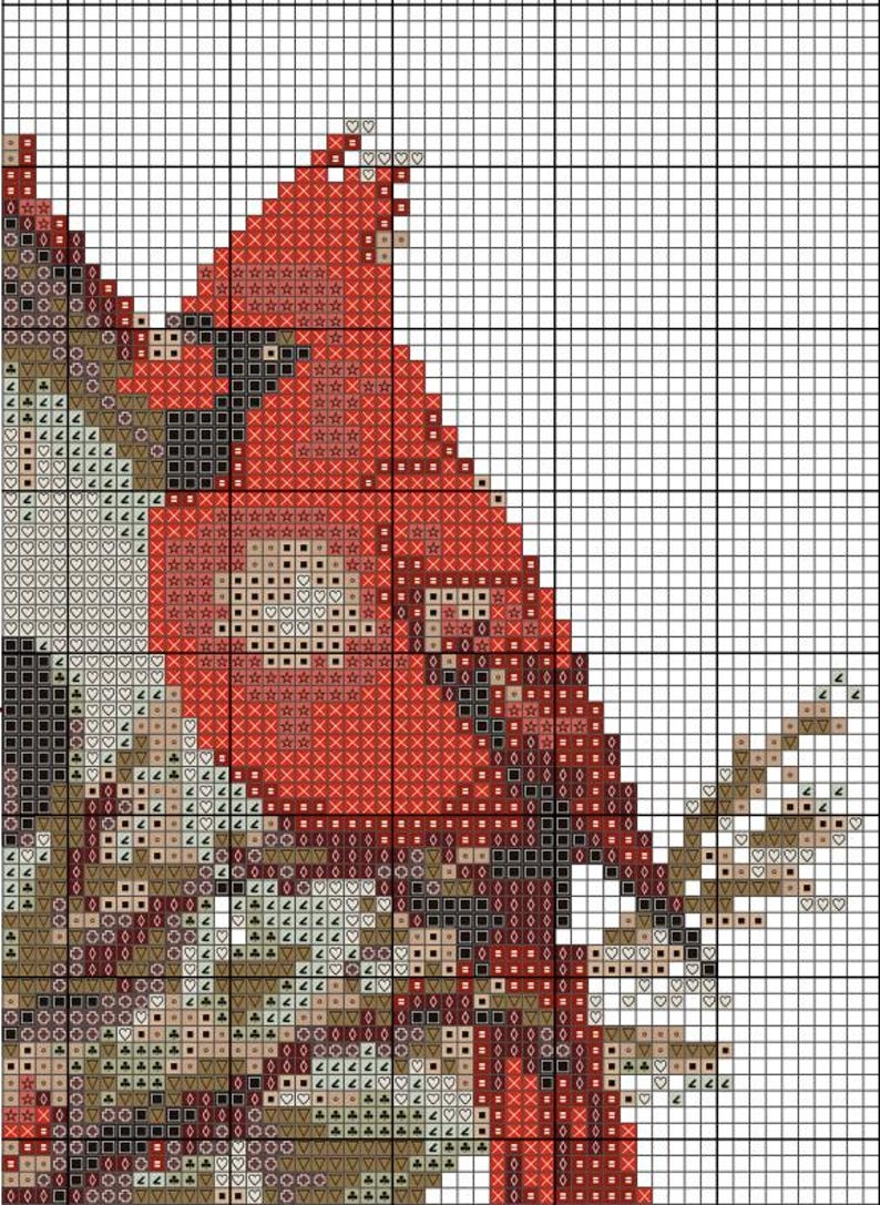 Grid Pattern Cardinal Cardinal Cross Stitch Pattern PDF – Winter Birdhouse With Red Berries ...