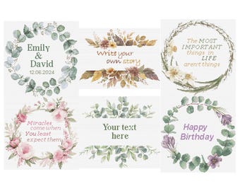 Wedding Cross Stitch Pattern Set of 6 Floral Wreath Personalized Counted Cross Stitch Anniversary Gift Engagement Gift, Digital Download PDF