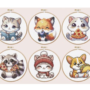 PDF-bestand met mini-dieren kruissteek download Set van 6 dieren kruissteekkaart, patroon kleine dieren digitale pdf, xstitch eenvoudig voor beginners