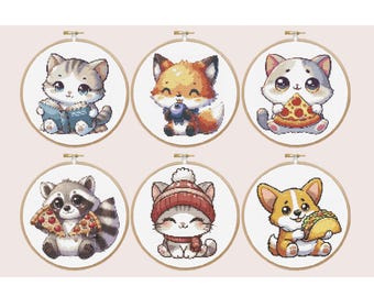 Mini Animal Cross Stitch Pattern PDF Download Set of 6 Animals Cross Stitch Chart, Small Animal Pattern Digital PDF, Beginner Xstitch Easy