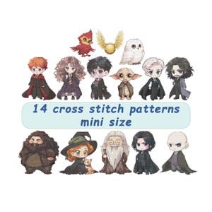 14 Cross Stitch Pattern: Collection of Wizards and Witches Characters, PDF Instant Download, Counted Cross Stitch Christmas Gift For Readers