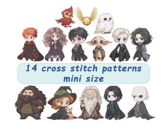 14 Cross Stitch Pattern: Collection of Wizards and Witches Characters, PDF Instant Download, Counted Cross Stitch Christmas Gift For Readers