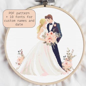 Wedding Cross Stitch Pattern: Bride & Groom Gift (PDF Downloadable Chart