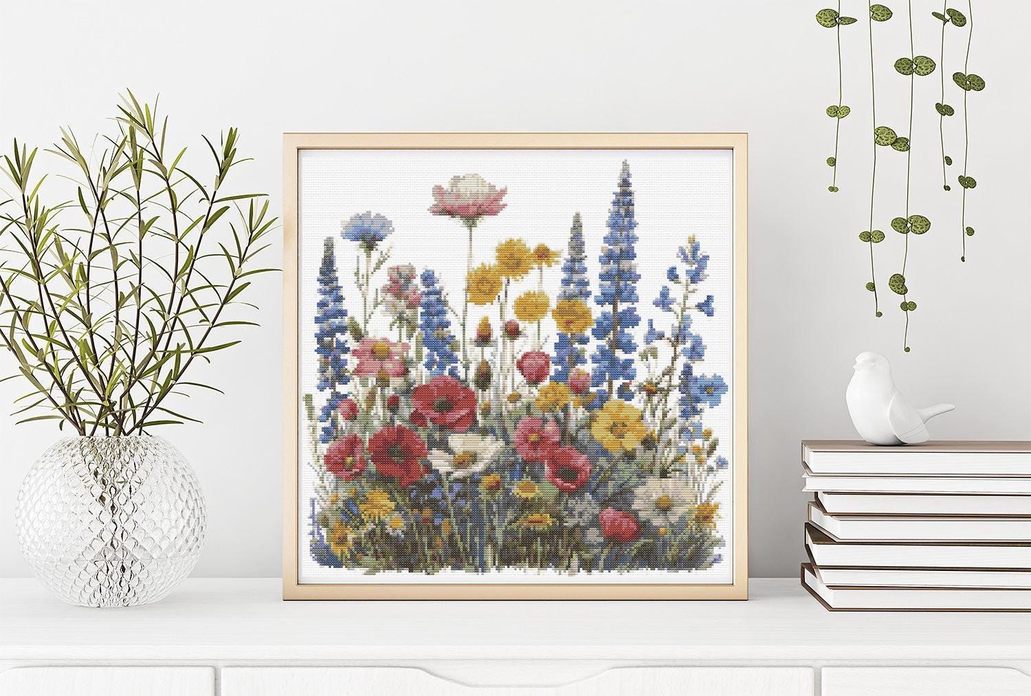 Wild flowers Cross Stitch Pattern Instant PDF Download - Wildflower Meadow Watercolor Cross Stitch Flower Nature Pattern DIY Home Decor Gift