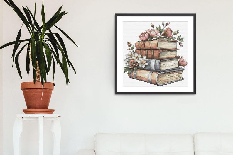 Cross Stitch Pattern Book With Flowers Embroidery Design Books Counted Cross Stitch Chart PDF Digital File Books Lover Gift For Readers