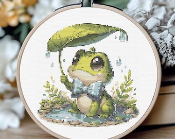 Cross Stitch Pattern Cute Frog Small Cross Stitch, Fall Halloween Decor DIY, Mini Xstitch For Beginners, Funny Cross Stitch PDF Chart Autumn
