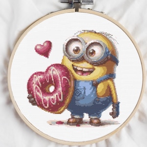 Cross Stitch Pattern Minion with Heart Instant Downlod Design Love Cross Stitch Cute Cross Stitch Chart PDF Valentines Day Gift Modern Funny