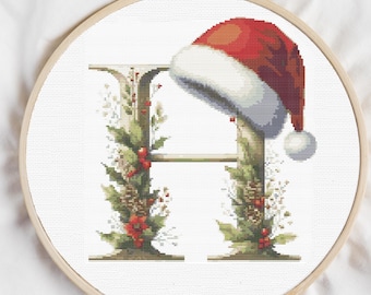 Cross Stitch pattern Christmas Alphabet Embroidery Letter H Counted Cross Stitch Initial Embroidery Monogram Baby New Year Gift Digital PDF