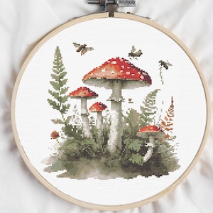 Mushroom Cross Stitch Pattern Fly Agaric Design Instant Download PDF File, Counted Cross Stitch Autumn, Nature Wall Art DIY Decor Gift Fall