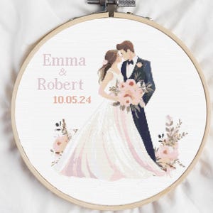 ウェディングクロスステッチパターンパーソナライズされたクロスステッチ花嫁と花婿のギフトデジタルダウンロードPDFチャート愛、記念日、婚約