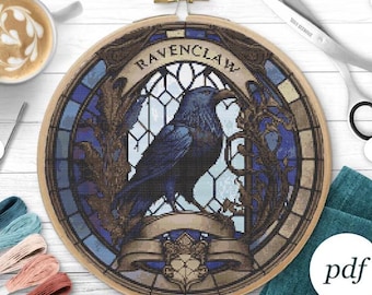 Embroidery Pattern Raven Cross Stitch Crow Art Full Cover Design Witchy Cross Stitch Halloween instant Download Counted Cross Stitch PDF