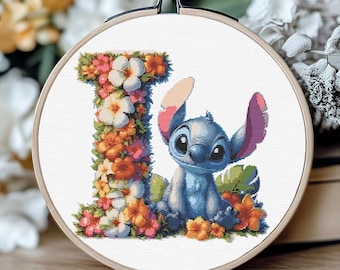 Cross Stitch Pattern Floral Alphabet Embroidery, Flower Letters Embroidery, Cross Stitch Letter I Cross Stitch Initials, Monogram Embroidery