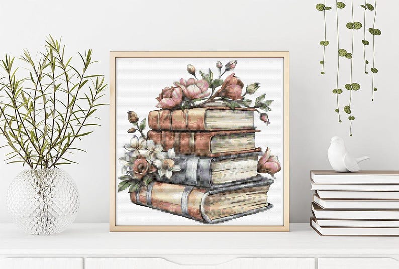 Cross Stitch Pattern Book With Flowers Embroidery Design Books Counted Cross Stitch Chart PDF Digital File Books Lover Gift For Readers