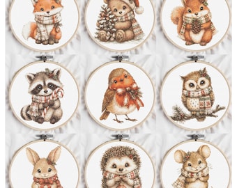 Christmas Animals Cross Stitch Pattern Bundle, Set of 9 Cute Winter Animal PDF Patterns, Holiday Embroidery Collection, Instant Download