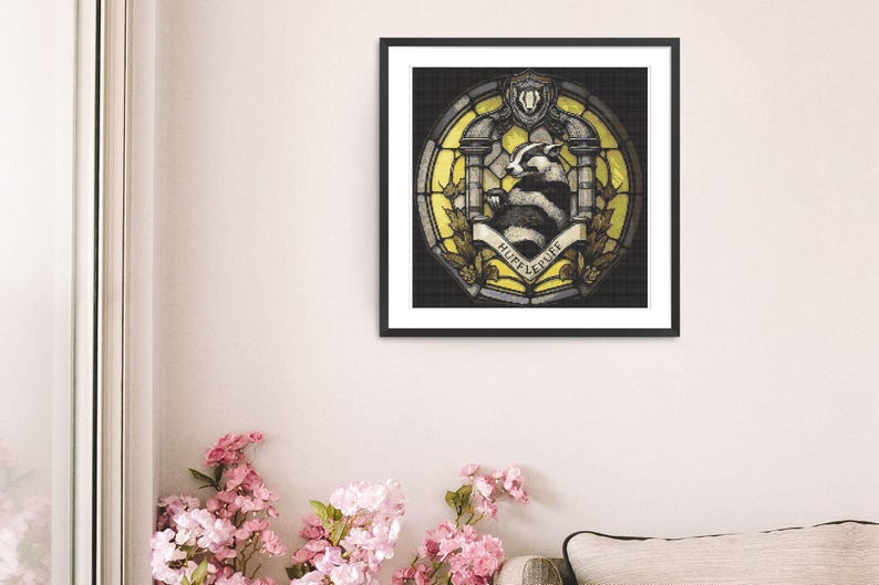 Halloween Cross Stitch Pattern Hufflepuff Harry Potter Hogwarts Magic School Embroidery Design Witchy Cross Stitch Full Cover Art Counted Instant Download Digital PDF File
