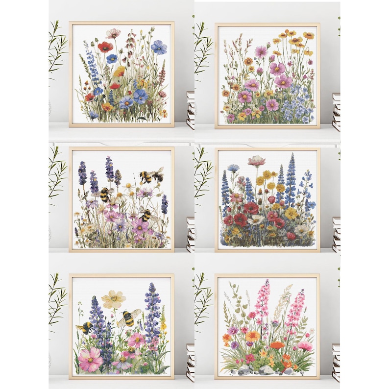Wildflower Cross Stitch Bundle Set of 6, Botanical Embroidery PDF ...