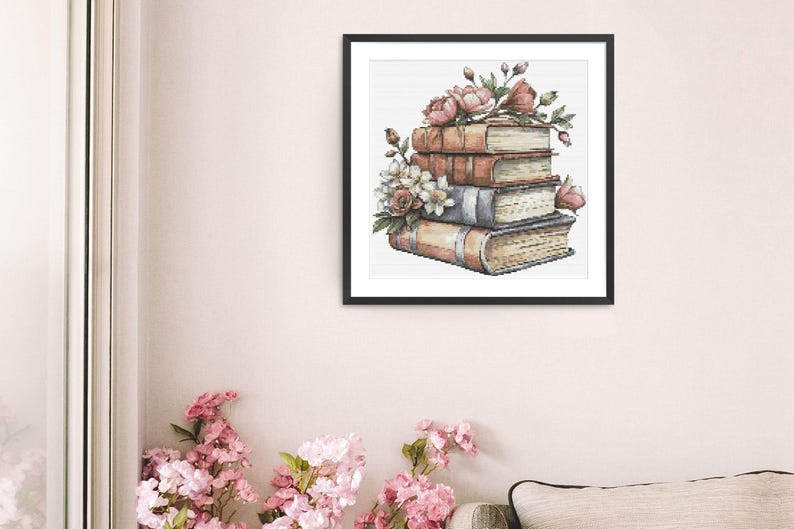 Cross Stitch Pattern Book With Flowers Embroidery Design Books Counted Cross Stitch Chart PDF Digital File Books Lover Gift For Readers