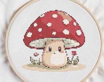 Mini Mushroom Cross Stitch Pattern PDF for beginner, fall cross stitch, autumn embroidery, easy cross stitch chart, cute kawaii digital file