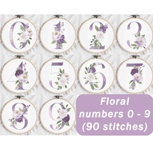 Cross Stitch Pattern Floral Numbers 0-9 Wedding Table Number Cross Stitch Flower Mini Cross Stitch Anniversary Cross Stitch Baby Room Decor