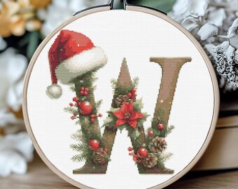 Christmas Letter W Cross Stitch Pattern 40x40 stitches