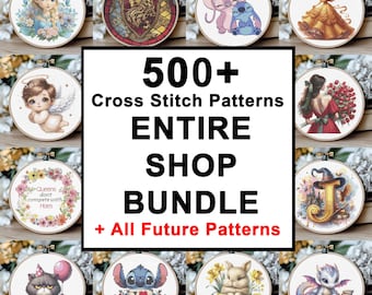 Entire Shop Bundle Cross Stitch Pattern Access lifetime Pack Instant Download Pdf Files Funny, Modern, Holiday, Mini Patterns And Full Cover