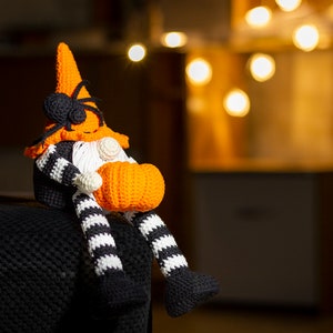 Crochet Pattern Gnome with Pumpkin and Spider, Halloween Amigurumi Toy, DIY Home Decor, Housewarming Gift, Baby Room Decoration, Cute Gnome