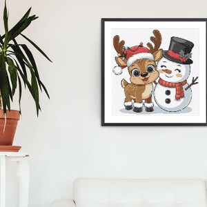 Christmas Cross Stitch Pattern – Funny Deer and Snowman Embroidery PDF, Holiday XStitch Chart Easy Pattern Gift for Kids Seasonal Art Winter