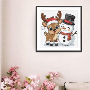 Christmas Cross Stitch Pattern – Funny Deer and Snowman Embroidery PDF, Holiday XStitch Chart Easy Pattern Gift for Kids Seasonal Art Winter