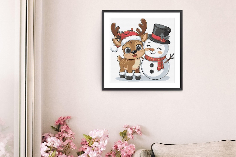 Christmas Cross Stitch Pattern – Funny Deer and Snowman Embroidery PDF, Holiday XStitch Chart Easy Pattern Gift for Kids Seasonal Art Winter