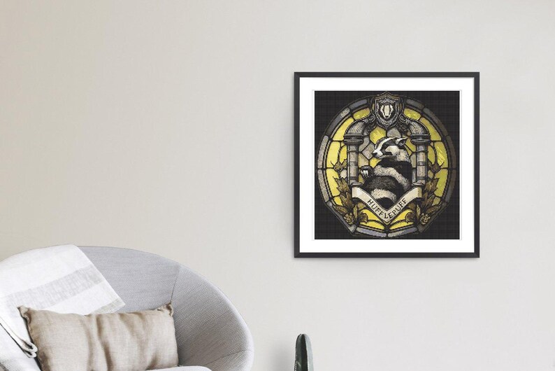 Halloween Cross Stitch Pattern Hufflepuff Harry Potter Hogwarts Magic School Embroidery Design Witchy Cross Stitch Full Cover Art Counted Instant Download Digital PDF File