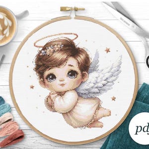 Angel Cross Stitch Pattern Christmas Embroidery, Baby Cross Stitch Design Instant Download PDF Guardian angel, Baby Shower Gift Handmade DIY