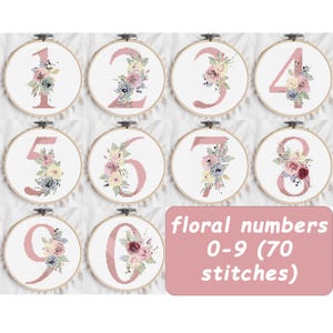 Cross Stitch Pattern Floral Numbers 0-9 Embroidery Number Cross Stitch Flower Numbers Cross Stitch Wedding Table Number Embroidery Flowers