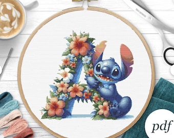 Cross Stitch Pattern Floral Alphabet Embroidery, Flower Letters Embroidery, Cross Stitch Letter A Cross Stitch Initials, Monogram Embroidery