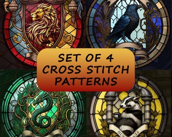 Cross Stitch Pattern Harry Pottery Gryffindor Slytherin Ravenclaw Hufflepuff Counted Cross Stitch Hogwarts Embroidery Modern Cross Stitch