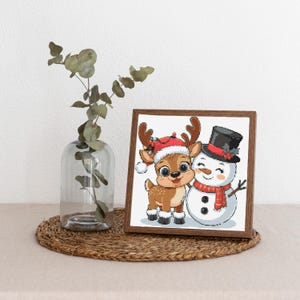 Christmas Cross Stitch Pattern – Funny Deer and Snowman Embroidery PDF, Holiday XStitch Chart Easy Pattern Gift for Kids Seasonal Art Winter