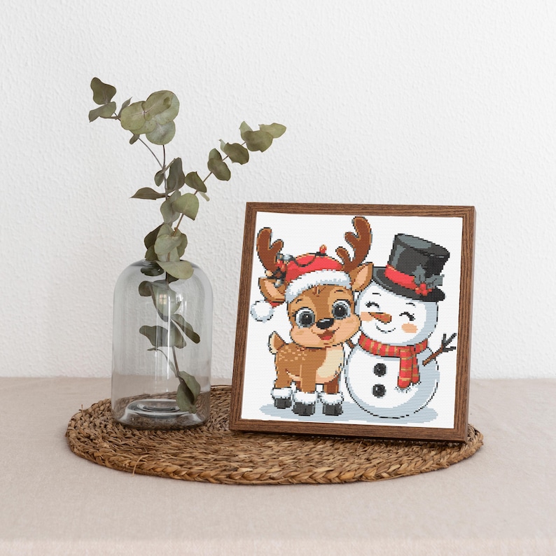 Christmas Cross Stitch Pattern – Funny Deer and Snowman Embroidery PDF, Holiday XStitch Chart Easy Pattern Gift for Kids Seasonal Art Winter