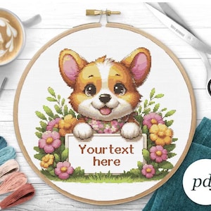Patrón de punto de cruz personalizado para anuncio de nacimiento, bordado personalizado para bebé, decoración de guardería para niño y niña, gráfico contado para regalo, bricolaje, PDF digital para perro
