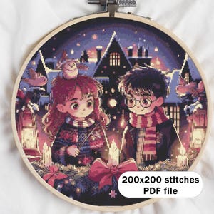 クロスステッチパターン 魔法のクリスマス クロスステッチ ウィザードボーイ 魔女のクロスステッチパターン 本好きへのギフト、読書家へのギフト